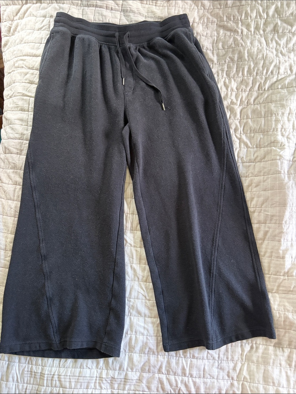 aerie Black Wide-Leg Lounge Pants with Drawstring Waist